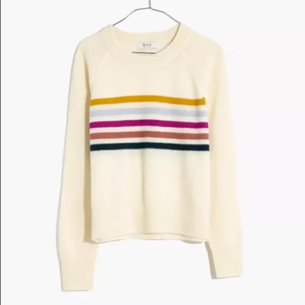 NWT Madewell Cashmere Shrunken Sweatshirt in Placed Striped XS